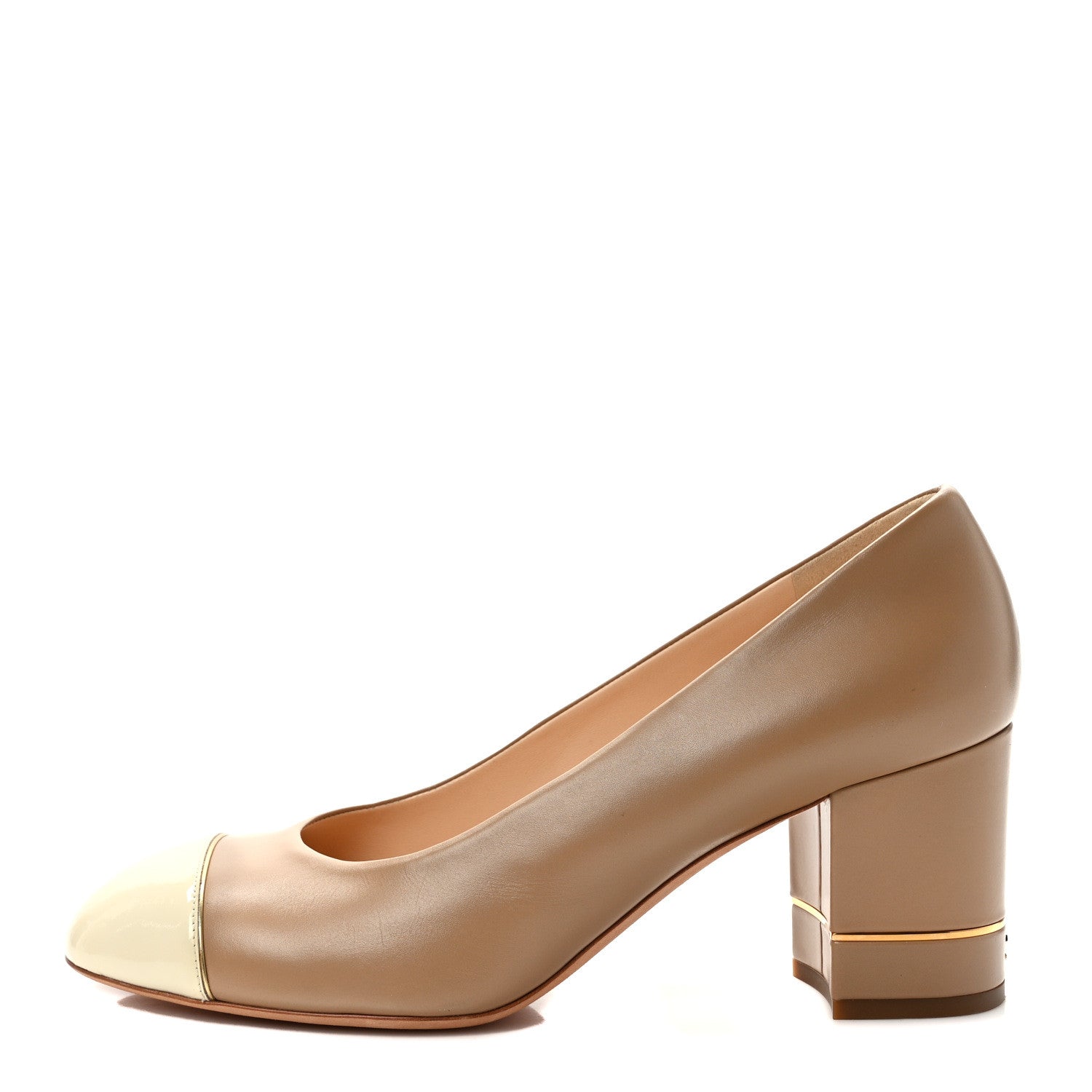 Chanel Lambskin Patent Cap Toe Pumps 41 Beige White 1 of 9