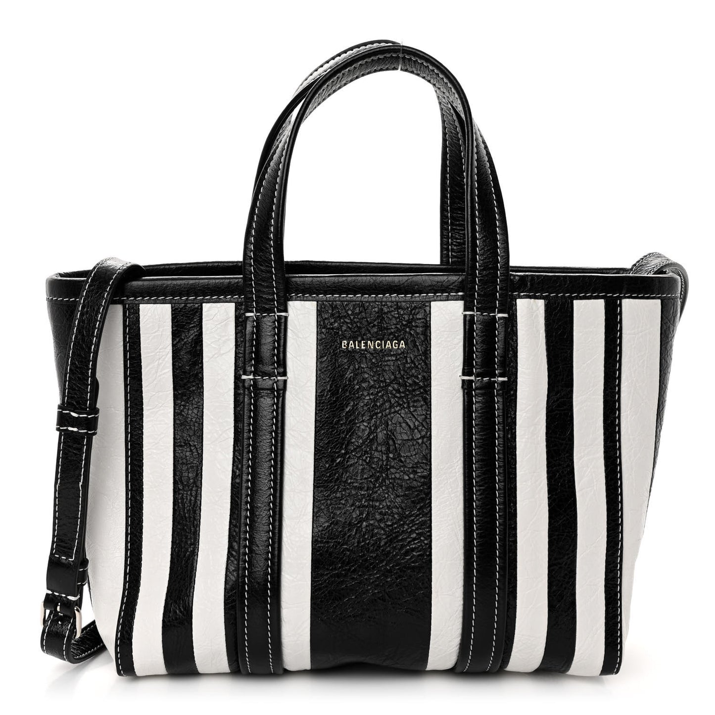 Agneau Arena Striped Patchwork Small Barbes East West Shopper Black White