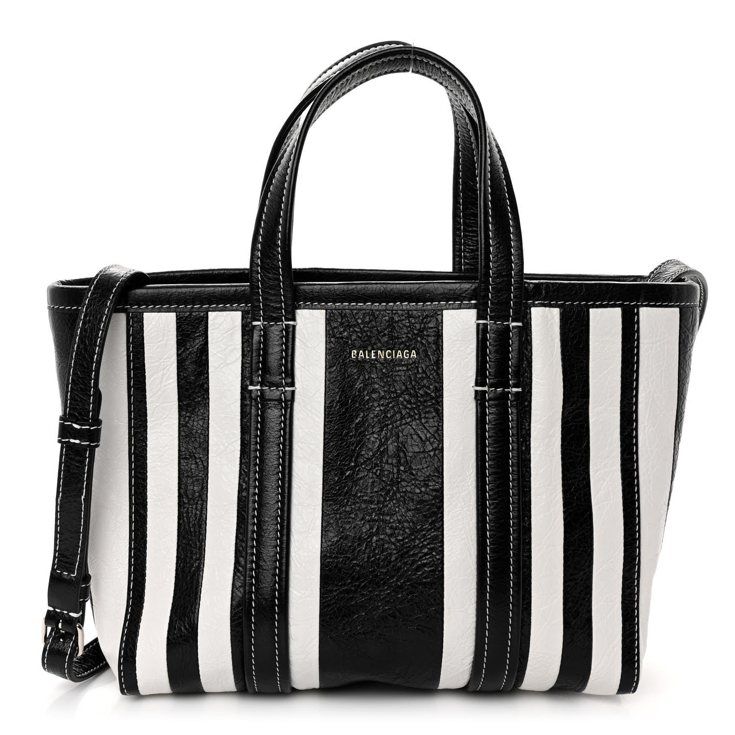 Balenciaga Agneau Arena Striped Patchwork Small Barbes East West Shopper Black White 1 of 9