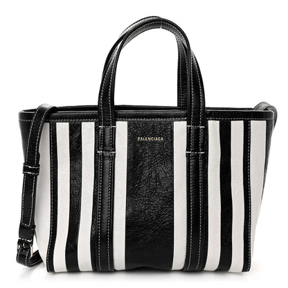 Balenciaga Agneau Arena Striped Patchwork Small Barbes East West Shopper Black White 1 of 9