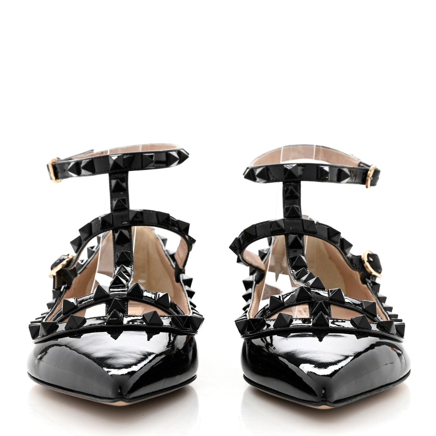 Patent Monochrome Rockstud Cage Ballerina Flats 37 Black