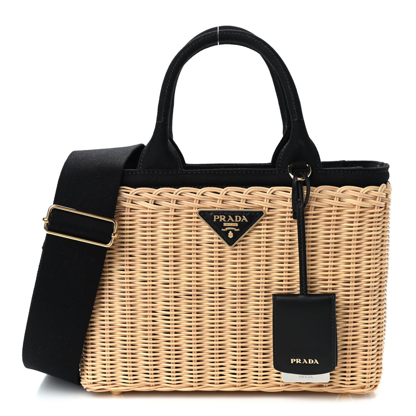 Wicker Canvas Shoulder Bag Naturale Black