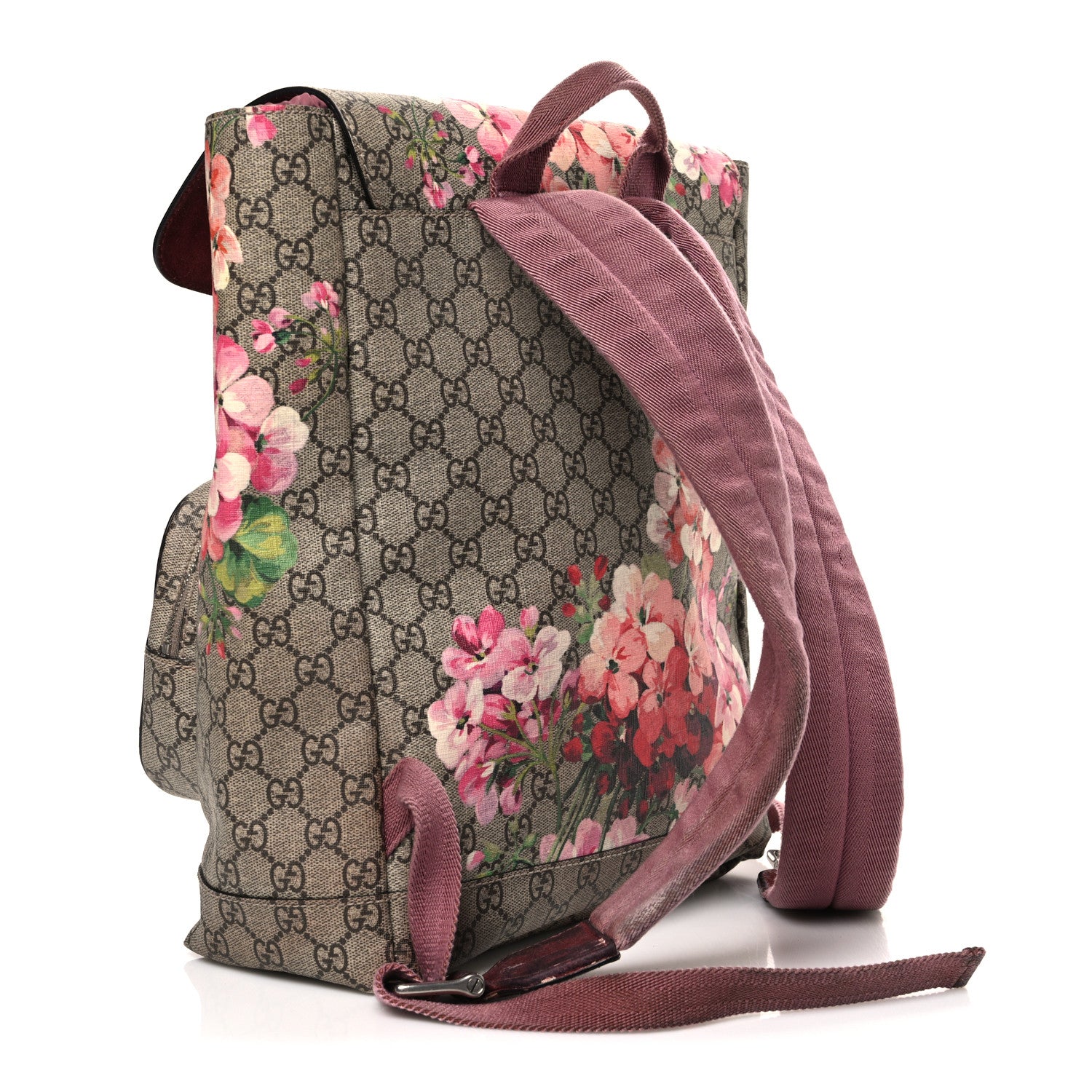 Gucci GG Supreme Monogram Blooms Medium Single Buckle Backpack Beige Multicolor Dry Rose 2 of 10