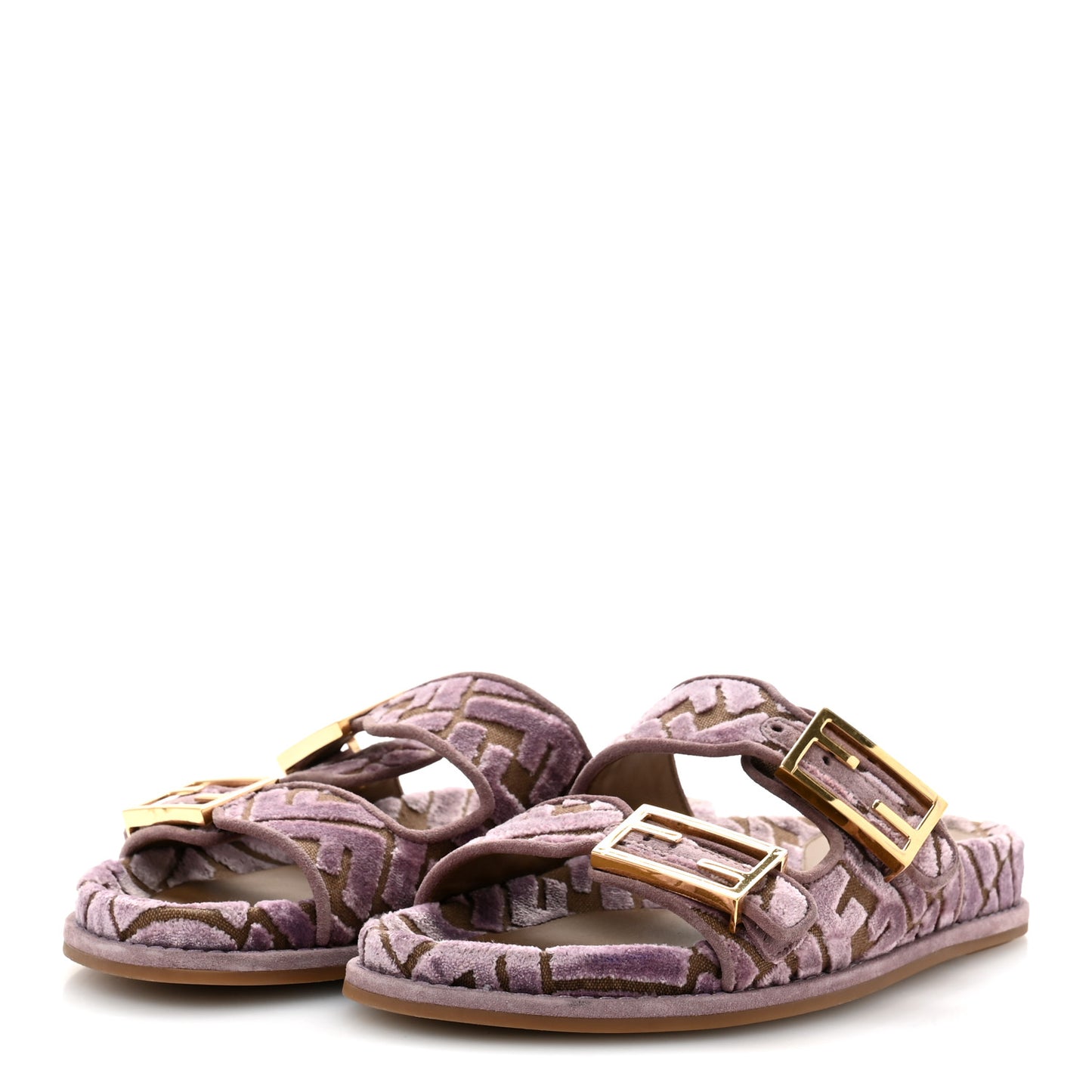 Jacquard Velvet FF Quilted Fendi Feel Buckled Slide Sandals 37 Purple