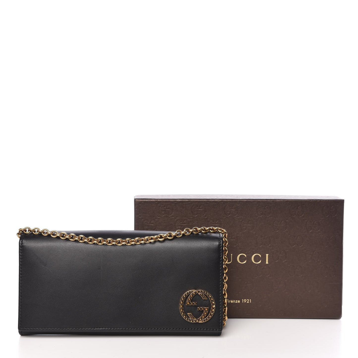 Calfskin Interlocking G Chain Wallet Black