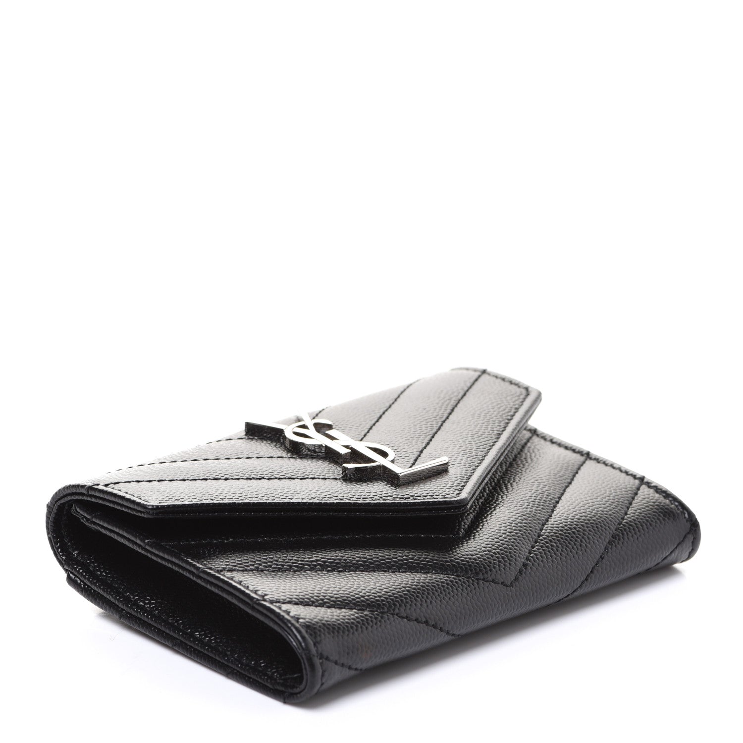 Saint Laurent Grain De Poudre Matelasse Chevron Small Monogram Envelope Wallet Black 4 of 8