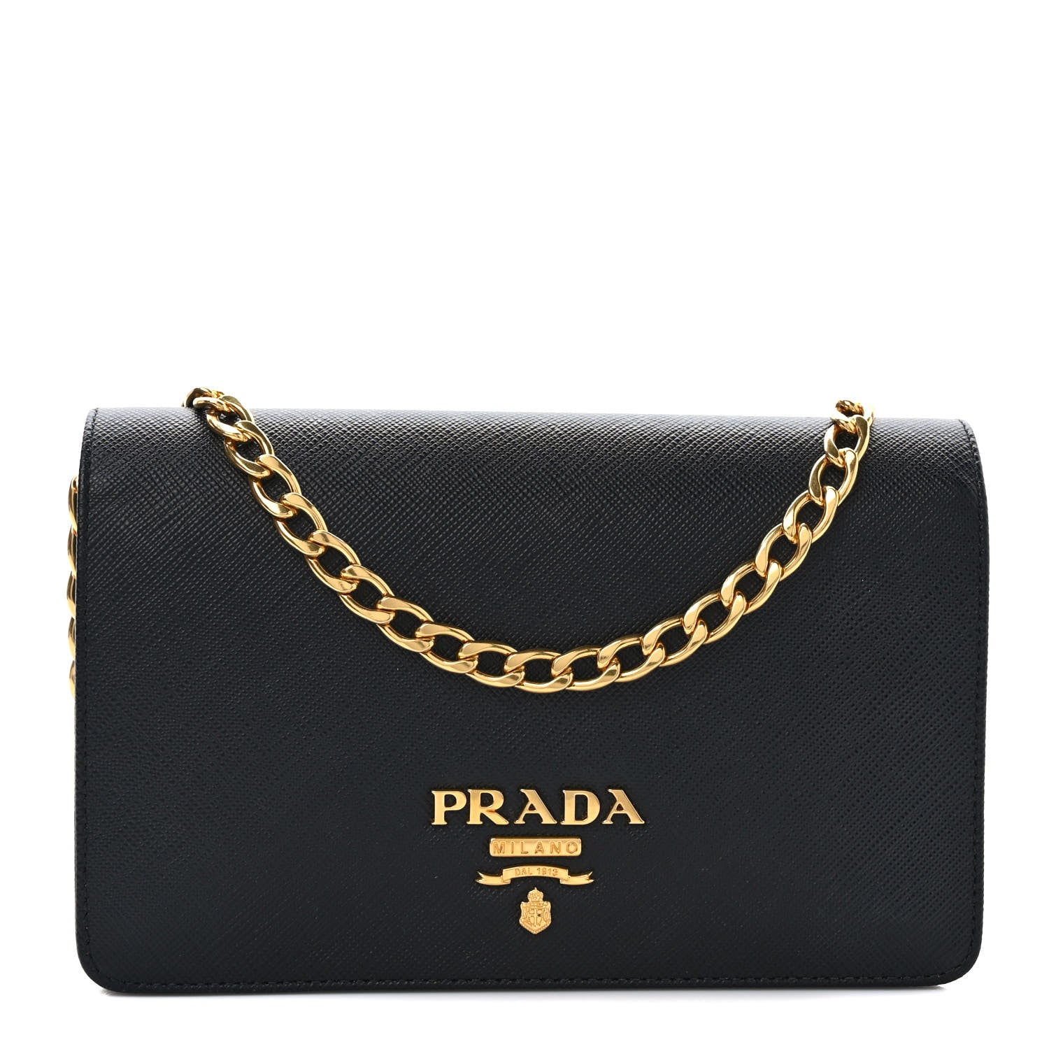 Prada Saffiano Lux Chain Wallet Black 1 of 7