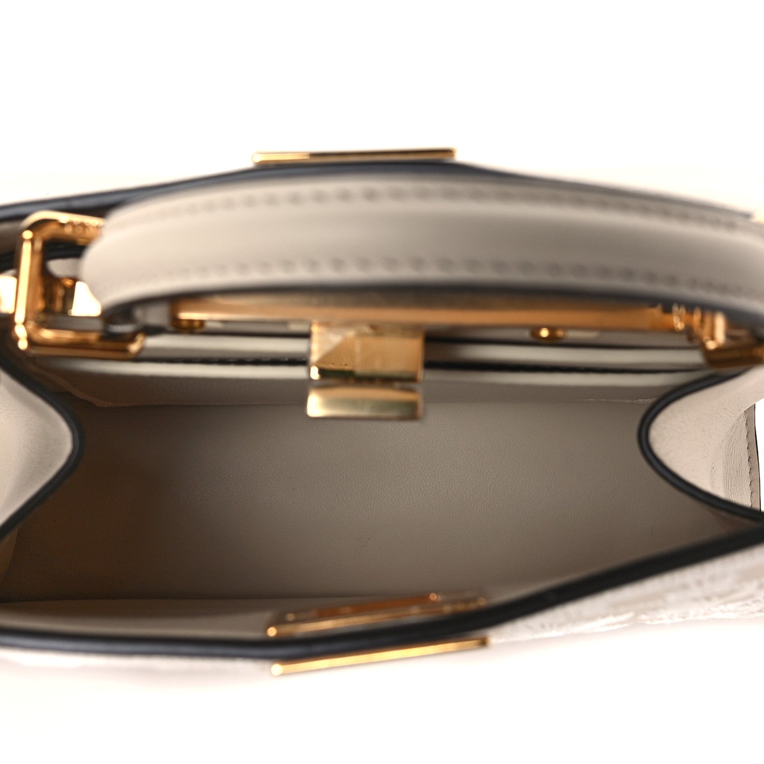 Fendi Vitello Seta Shiny Nappa Floral Embroidered Petite Peekaboo I SEE U Satchel Camelia White Ice 5 of 8