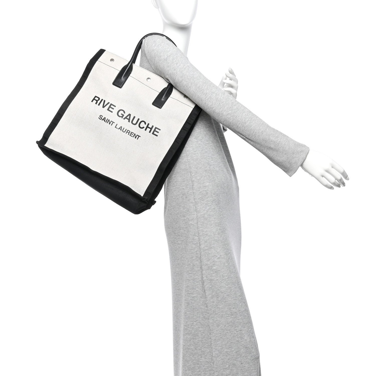Saint Laurent Linen Calfskin Rive Gauche North South Tote White Black 2 of 10