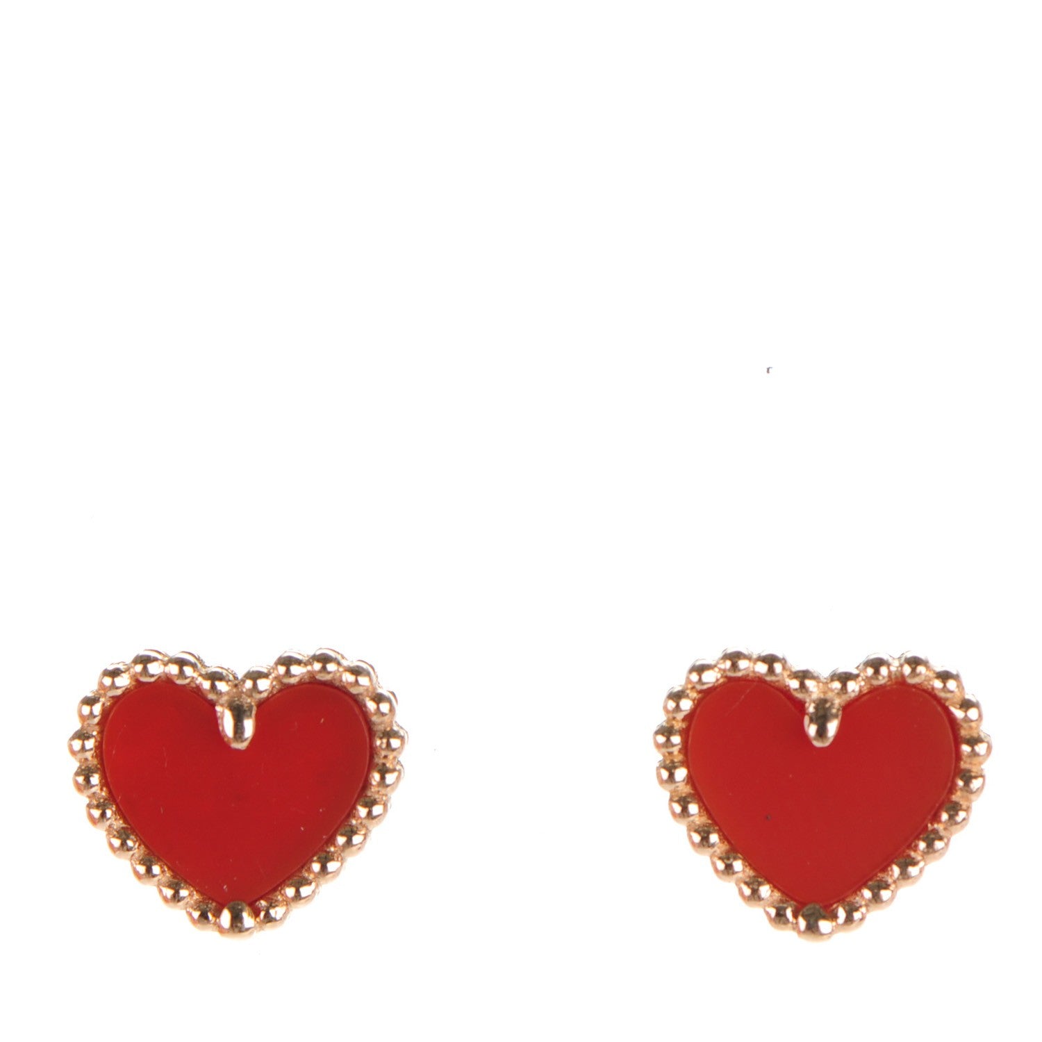 Van Cleef & Arpels 18K Rose Gold Carnelian Sweet Alhambra Heart Earrings 1 of 5