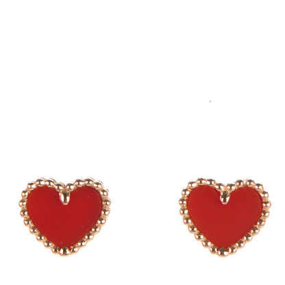 Van Cleef & Arpels 18K Rose Gold Carnelian Sweet Alhambra Heart Earrings 1 of 5