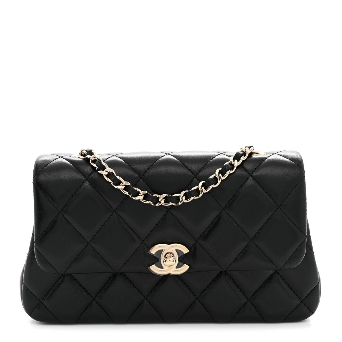 Lambskin Quilted Rectangular Phone Holder Clutch With Chain Black