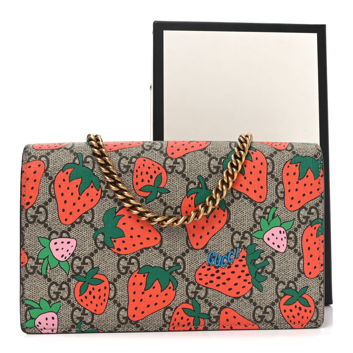 Gucci GG Supreme Monogram Strawberry Chain Wallet 10 of 10