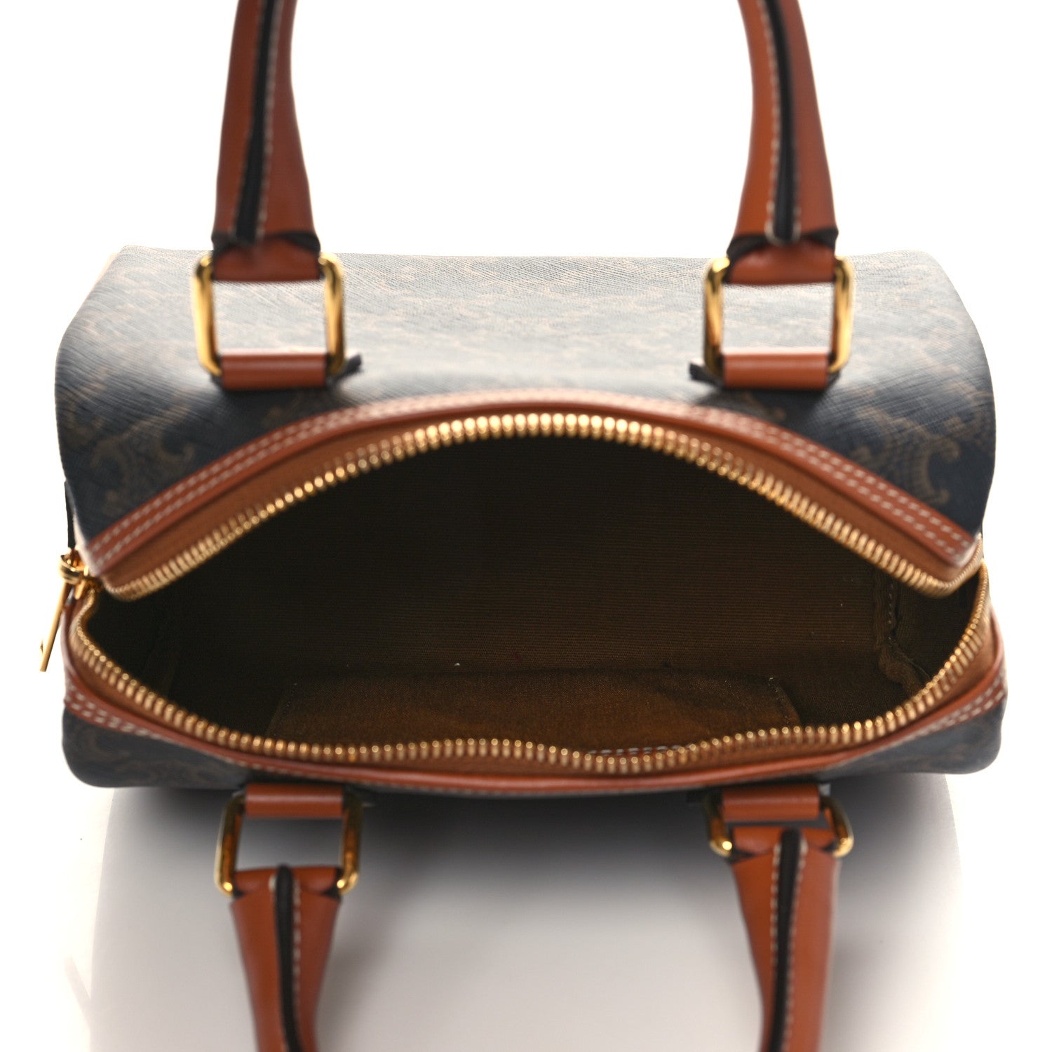Celine Triomphe Canvas Calfskin Small Boston Bag Tan 5 of 6