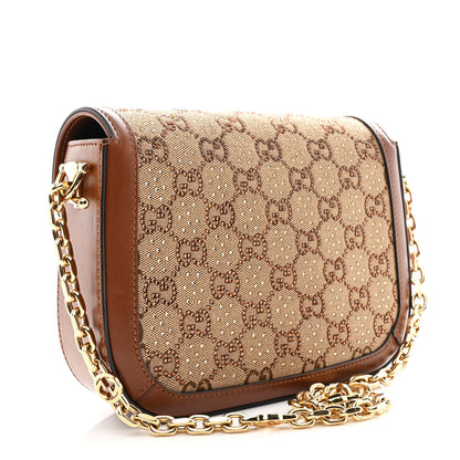 Gucci New Canvas Charisma Calfskin Crystal GG Monogram Mini Horsebit 1955 Shoulder Bag Camel Ebony 3 of 11