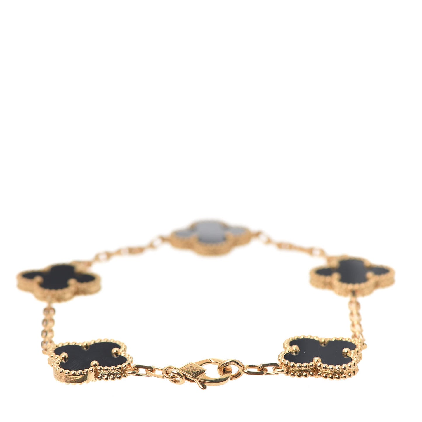 18K Yellow Gold Black Onyx 5 Motifs Vintage Alhambra Bracelet
