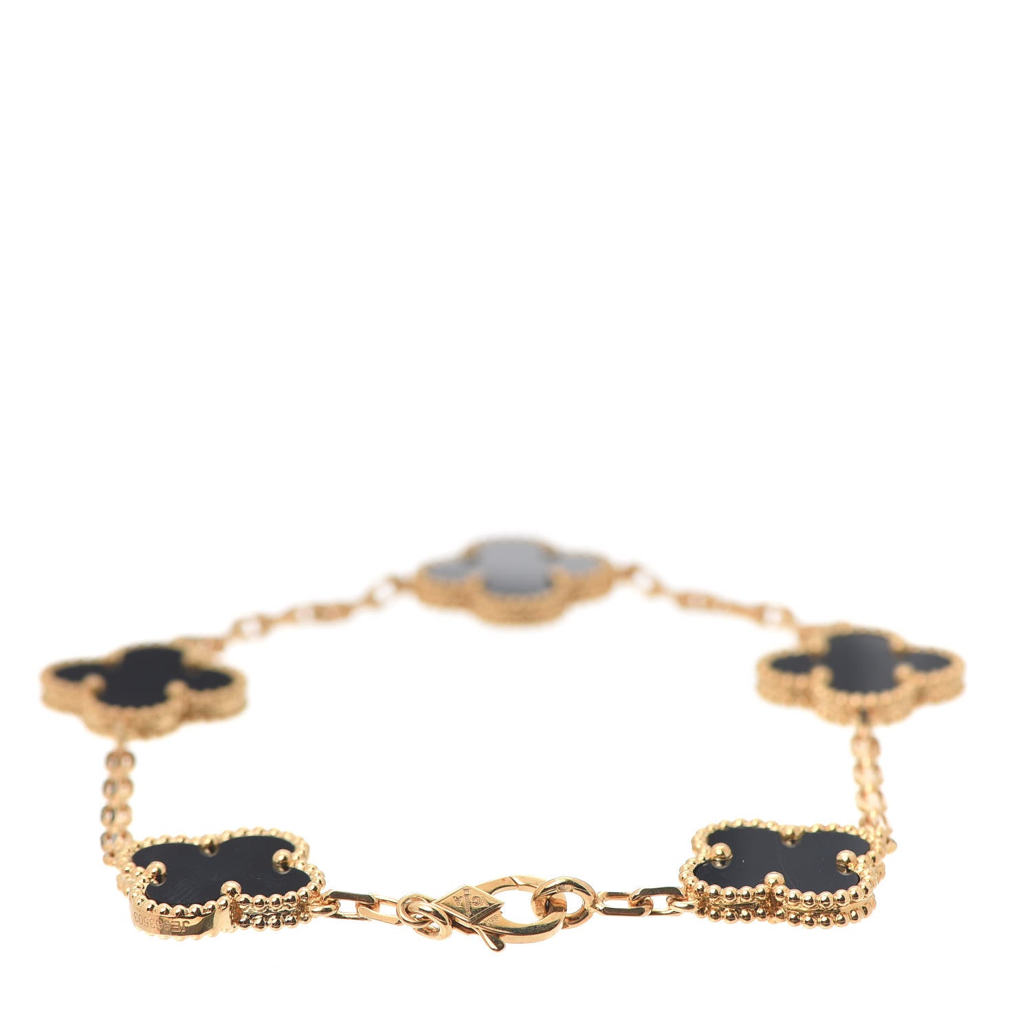Van Cleef & Arpels 18K Yellow Gold Black Onyx 5 Motifs Vintage Alhambra Bracelet 3 of 6