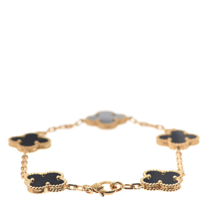 Van Cleef & Arpels 18K Yellow Gold Black Onyx 5 Motifs Vintage Alhambra Bracelet 3 of 6