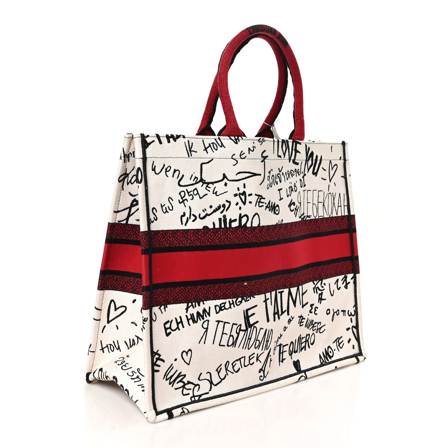 Canvas Embroidered Large Dioramour Graffiti Book Tote Latte Multicolor