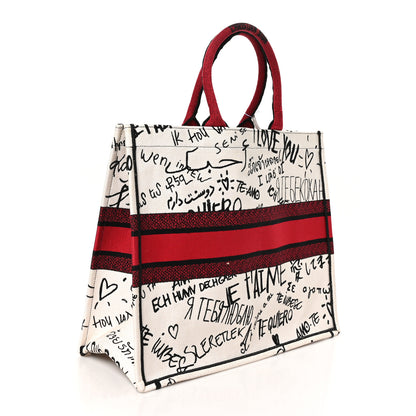 Christian Dior Canvas Embroidered Large Dioramour Graffiti Book Tote Latte Multicolor 3 of 10