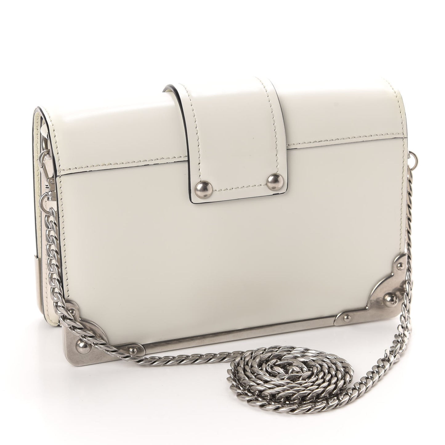 City Calfskin Cahier Chain Wristlet Clutch White