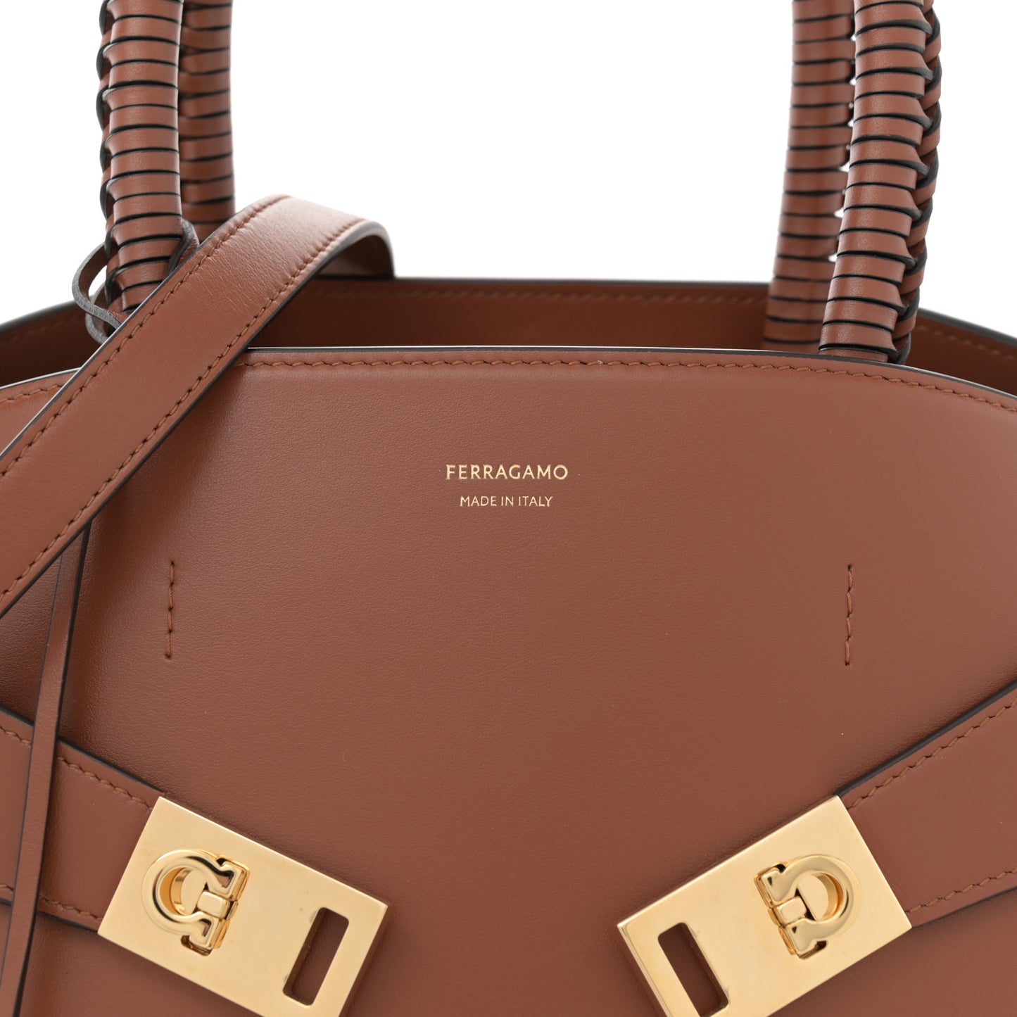 Calfskin Braided Medium Hug Bag Cognac