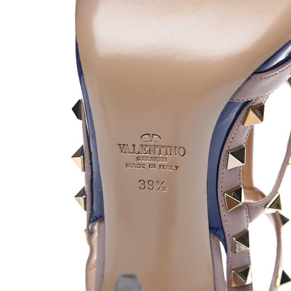 Valentino Garavani Patent Rockstud Ankle Strap Pumps 39.5 Navy Poudre 6 of 8
