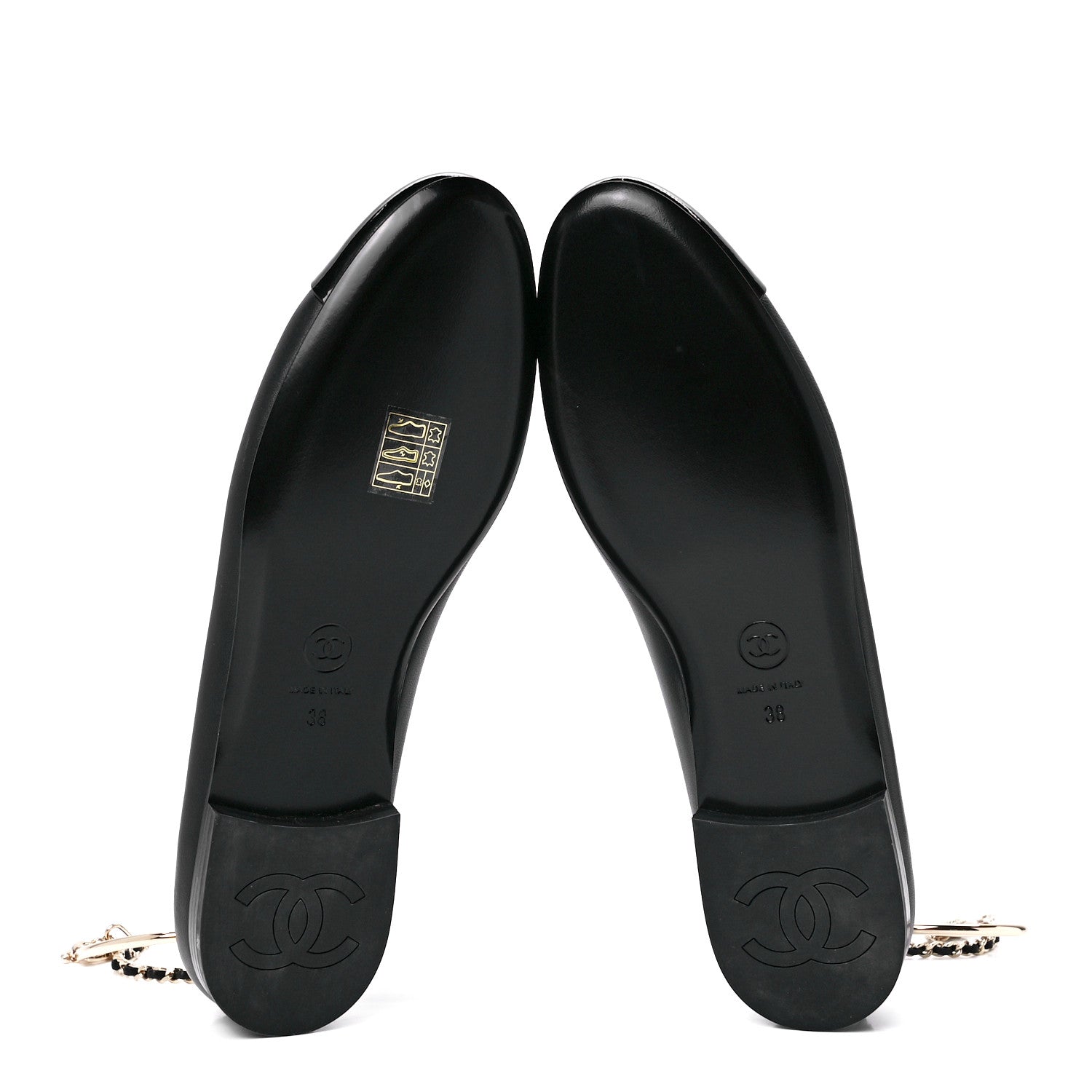 Chanel Lambskin Patent Calfskin Cap Toe Ankle Chain Ballerina Flats 38 Black 5 of 9