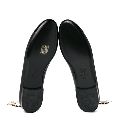 Chanel Lambskin Patent Calfskin Cap Toe Ankle Chain Ballerina Flats 38 Black 5 of 9