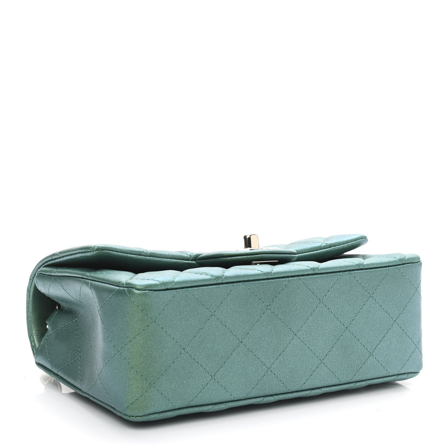 Iridescent Calfskin Quilted Mini Rectangular Flap Green
