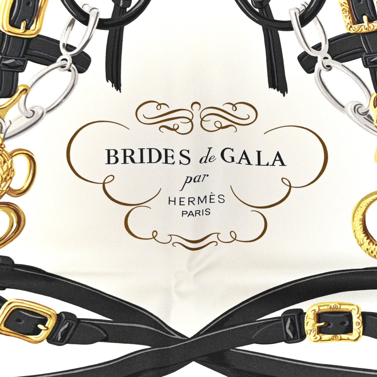Hermes Silk Brides De Gala Scarf 90 Black Creme Gold 1617828