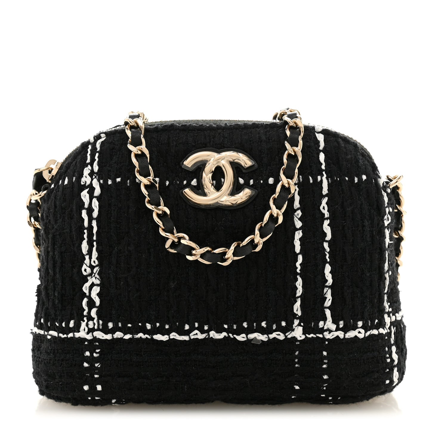 Tweed Quilted Mini Clutch With Chain  Black White