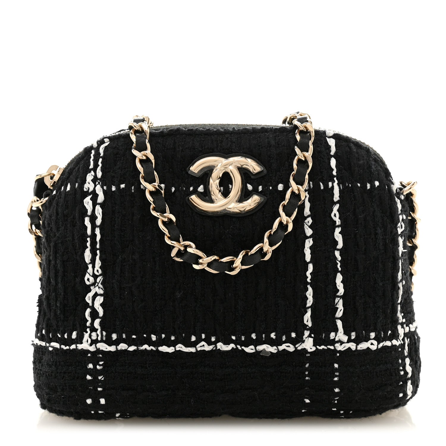 Chanel Tweed Quilted Mini Clutch With Chain  Black White 1 of 10