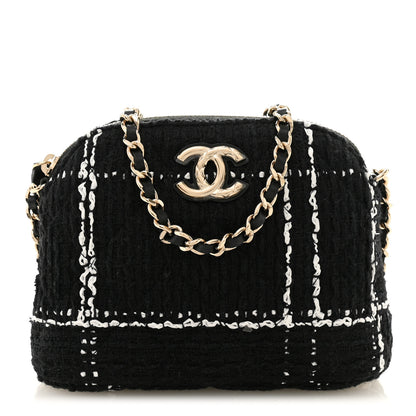 Chanel Tweed Quilted Mini Clutch With Chain  Black White 1 of 10
