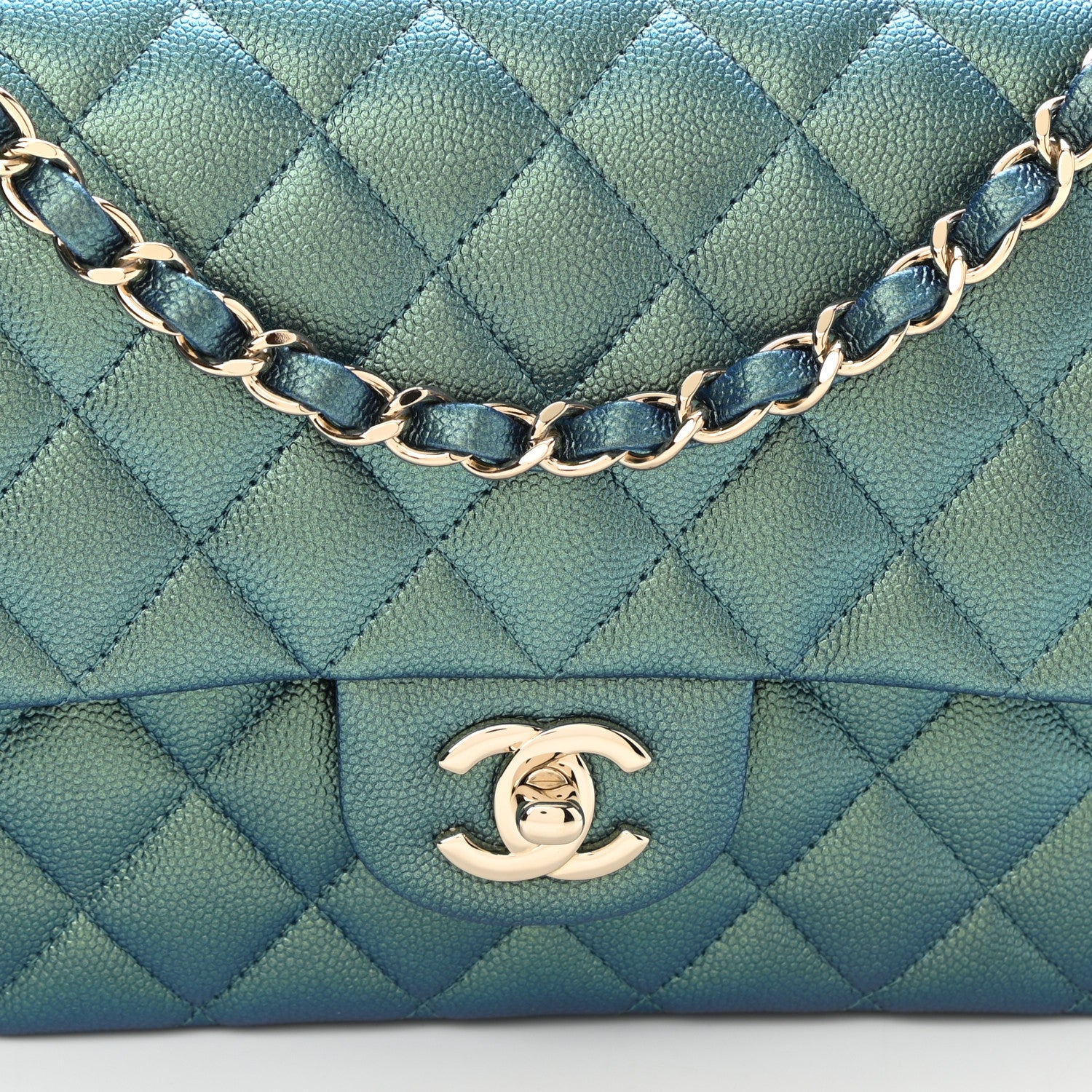 Chanel Iridescent Caviar Quilted Medium Double Flap Green 8 of 11