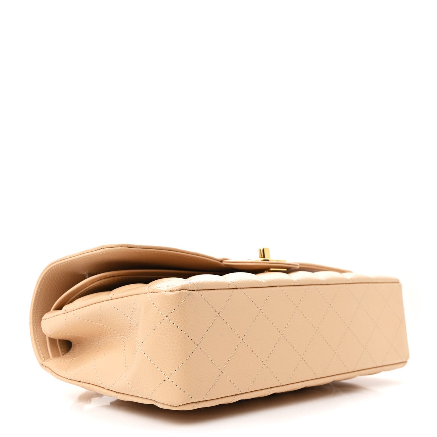 Caviar Quilted Medium Double Flap Beige
