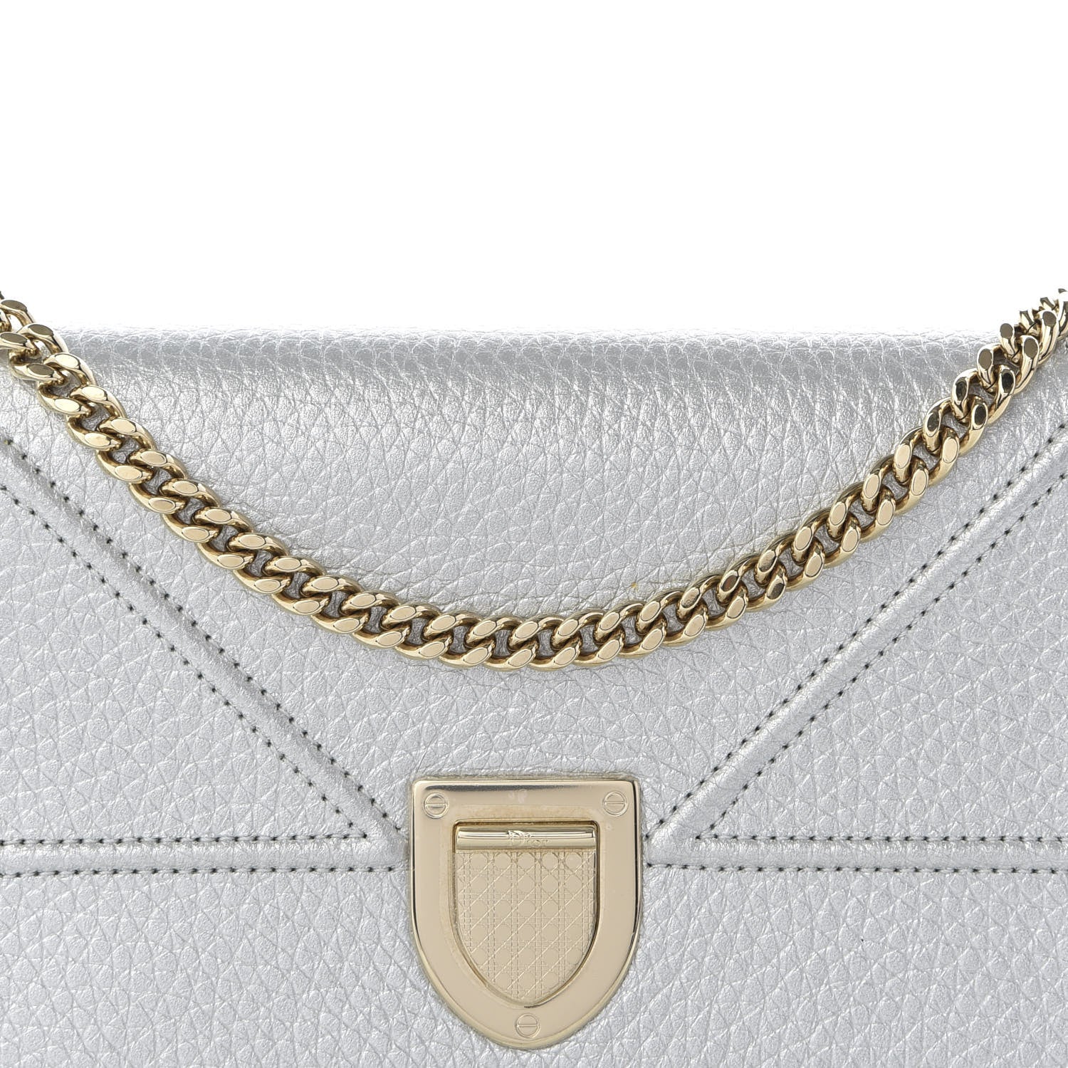 Christian Dior Metallic Grained Calfskin Diorama Croisiere Chain Wallet Silver 9 of 9