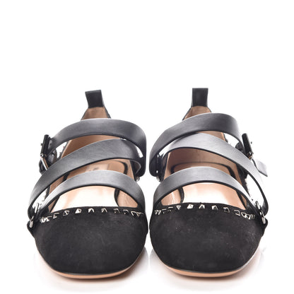 Valentino Garavani Suede Soul Rockstud Strappy Ballerina Flats 38.5 Black 2 of 8