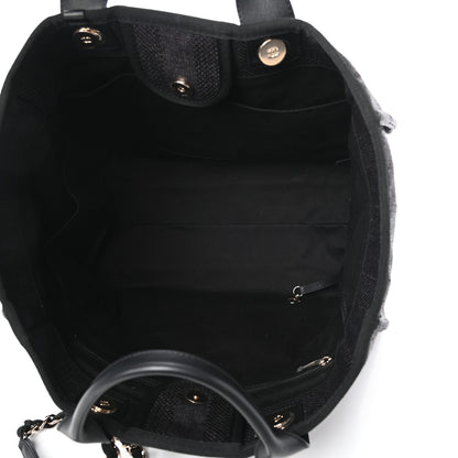 Chanel Mixed Fibers Calfskin Striped Medium Deauville Tote Black 5 of 10