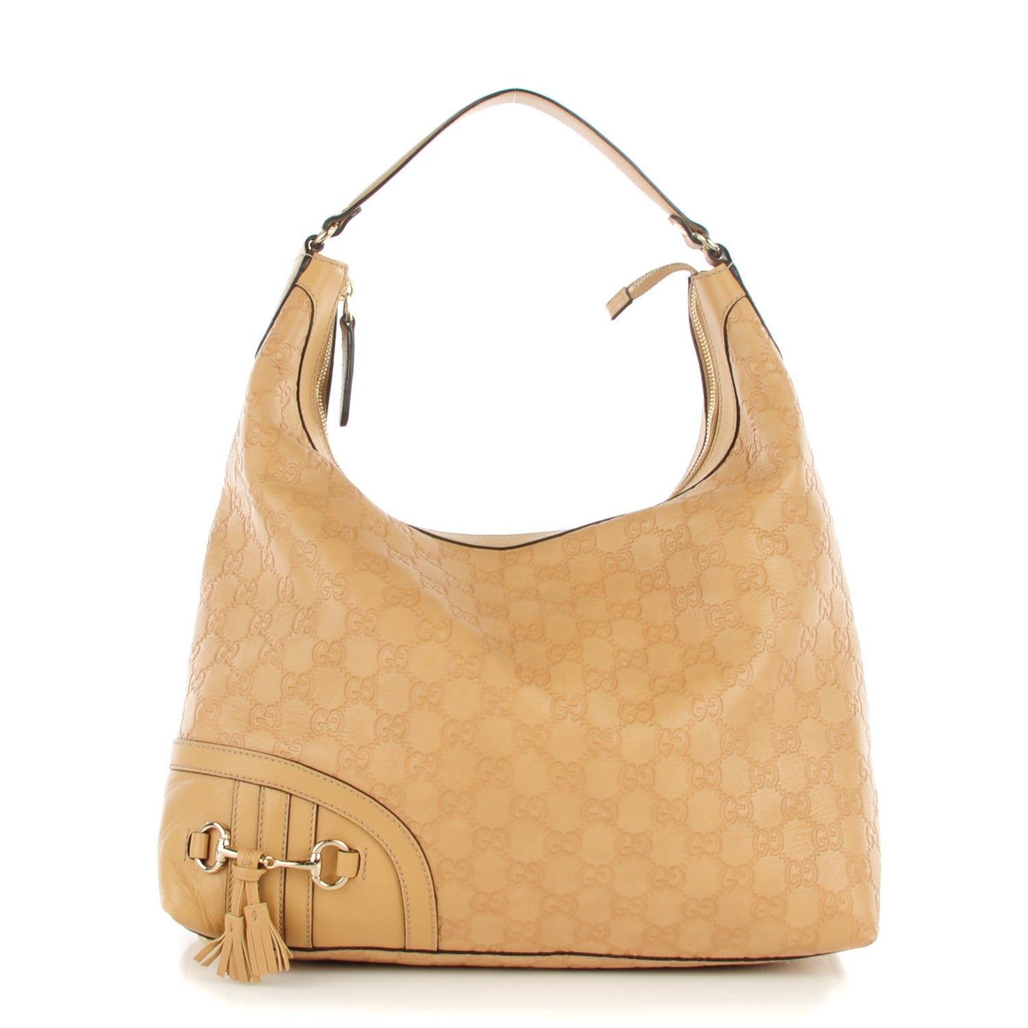 Gucci Guccissima Medium Horsebit Tassel Shoulder Bag Beige 1 of 11