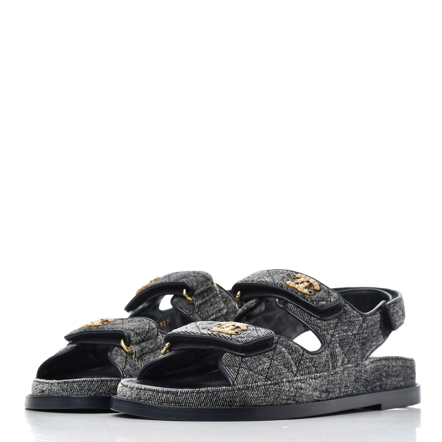 Chanel Velvet Velcro Dad Sandals 37 Grey 3 of 13
