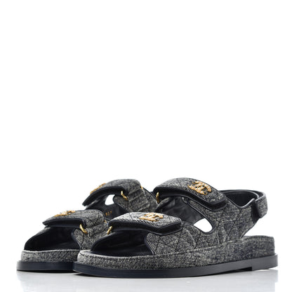 Chanel Velvet Velcro Dad Sandals 37 Grey 3 of 13