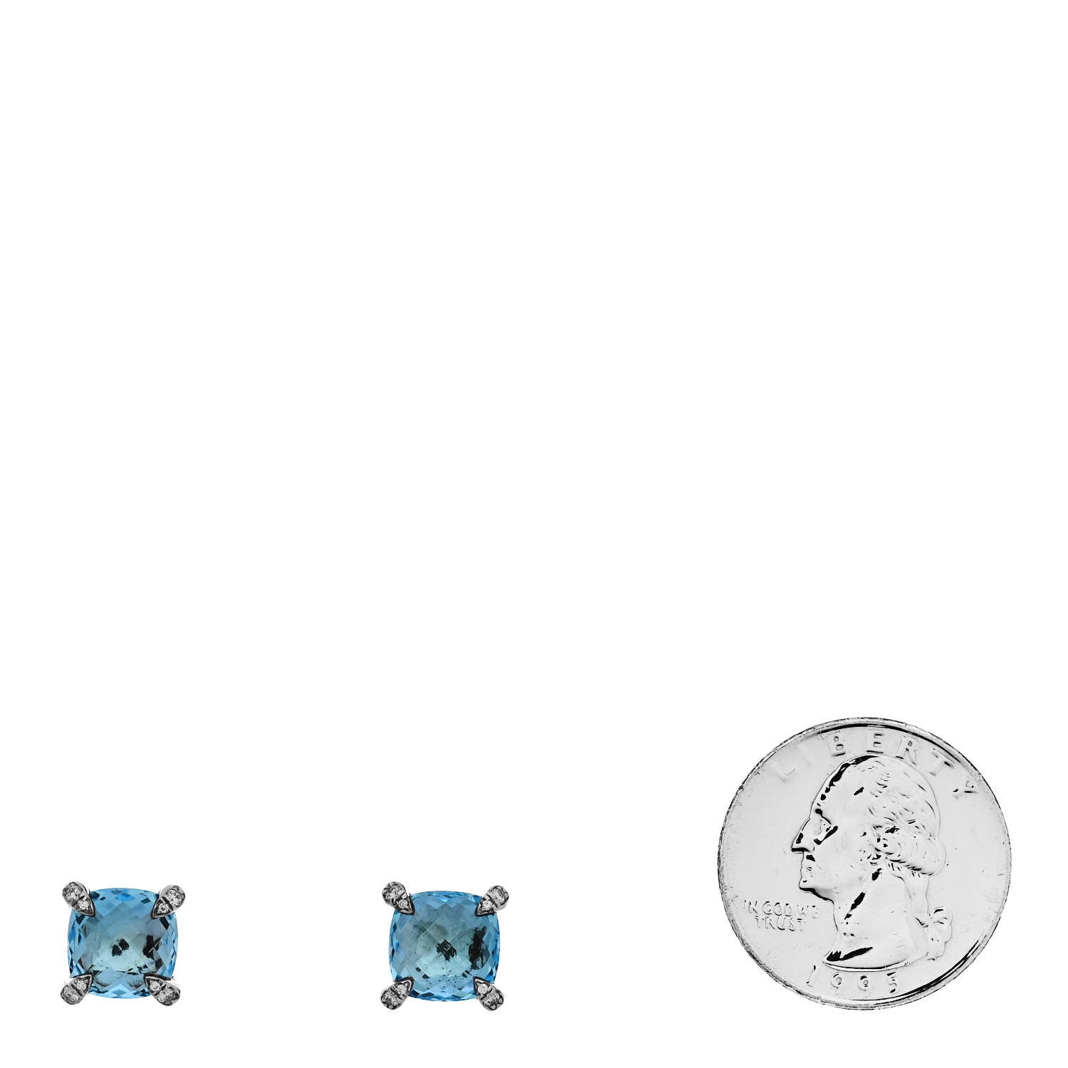 David Yurman Sterling Silver Diamond Blue Topaz 9mm Chatelaine Earrings 2 of 5