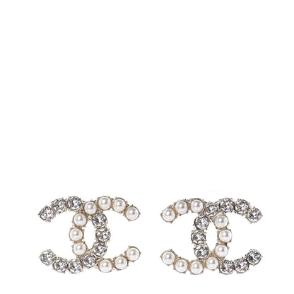 Chanel Crystal Pearl CC Dazzling Domino Earrings Gold 1 of 5