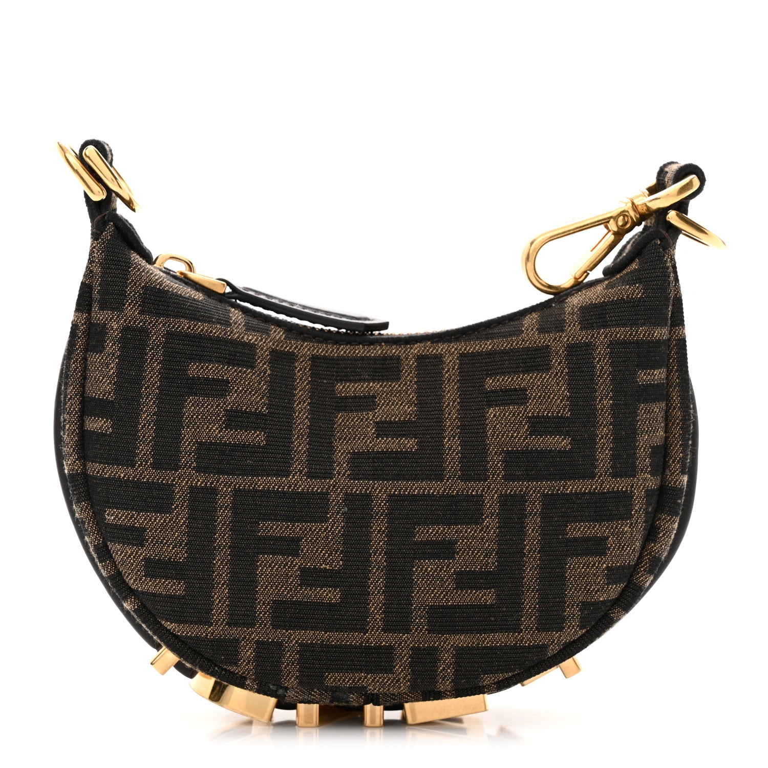 Fendi Fabric Jacquard FF 1974 Nano Fendigraphy Hobo Charm Tobacco Moro 1 of 11
