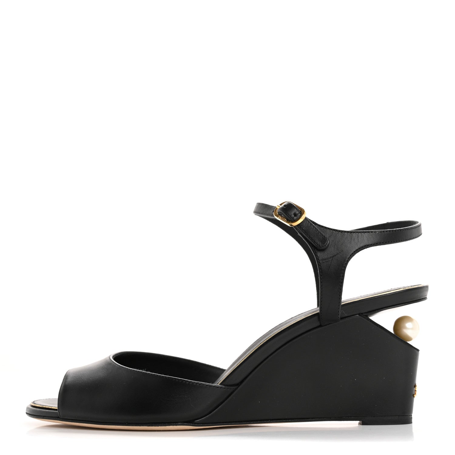 Chanel Lambskin Pearl CC Wedge Sandals 40 Black 1 of 10