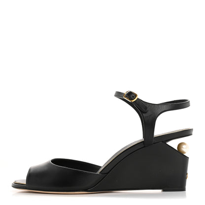 Chanel Lambskin Pearl CC Wedge Sandals 40 Black 1 of 10