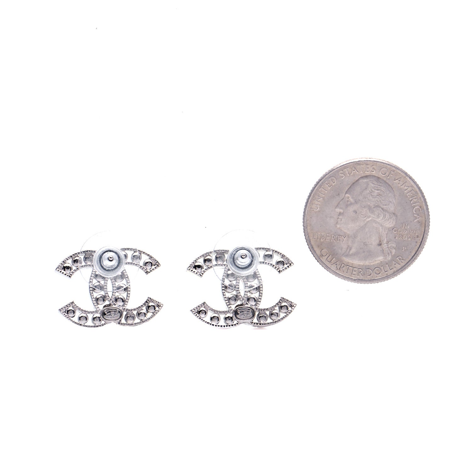 Chanel Crystal CC Chain Earrings Silver 2 of 5
