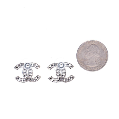 Chanel Crystal CC Chain Earrings Silver 2 of 5