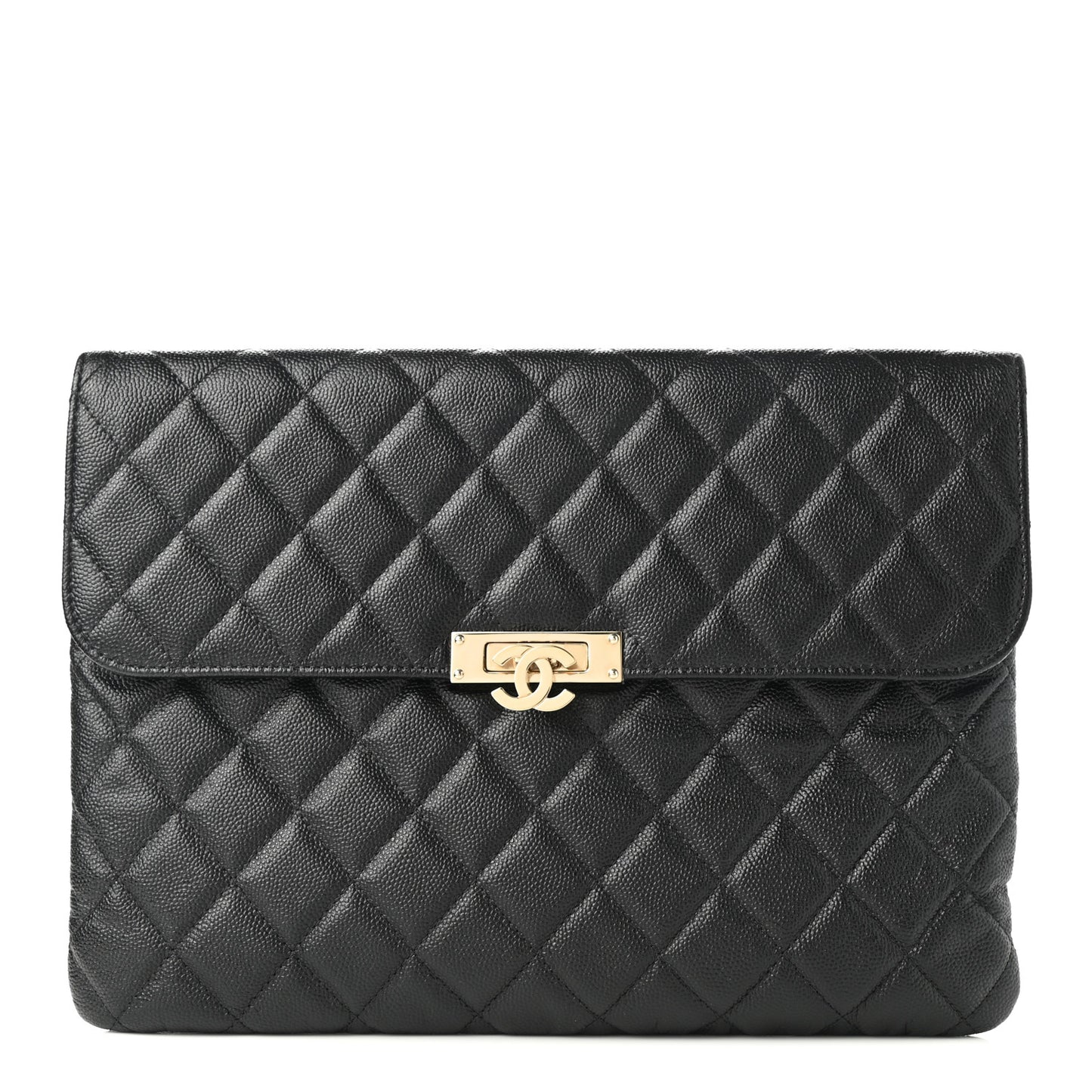 Caviar Quilted Medium Golden Class Pouch Black
